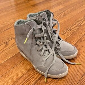 Grey suede high top sneakers. Barely worn. Very comfortable.
